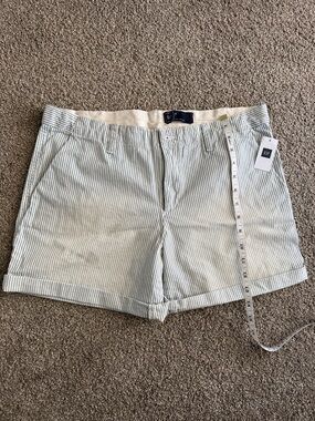 GAP Women's Light Blue & White Pinstripe Cotton Bermuda Shorts